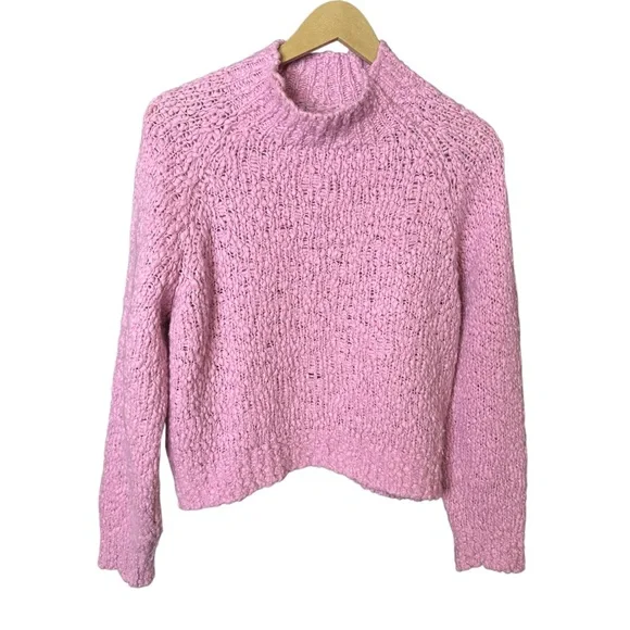 Maeve | Pink Chunky Knit Sweater | Wool Blend | Mock Neck | Size M - Picture 2 of 8